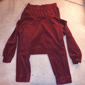 Burgundy Velour Matching Sweat Set / Pajamas